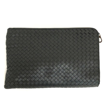 BOTTEGA VENETA Clutch Bag Second Bag Intrecciato Leather Black Blue Authentic