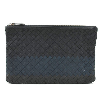BOTTEGA VENETA Clutch Bag Second Bag Intrecciato Leather Black Navy Authentic