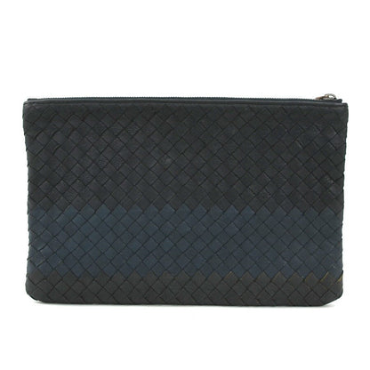 BOTTEGA VENETA Clutch Bag Second Bag Intrecciato Leather Black Navy Authentic