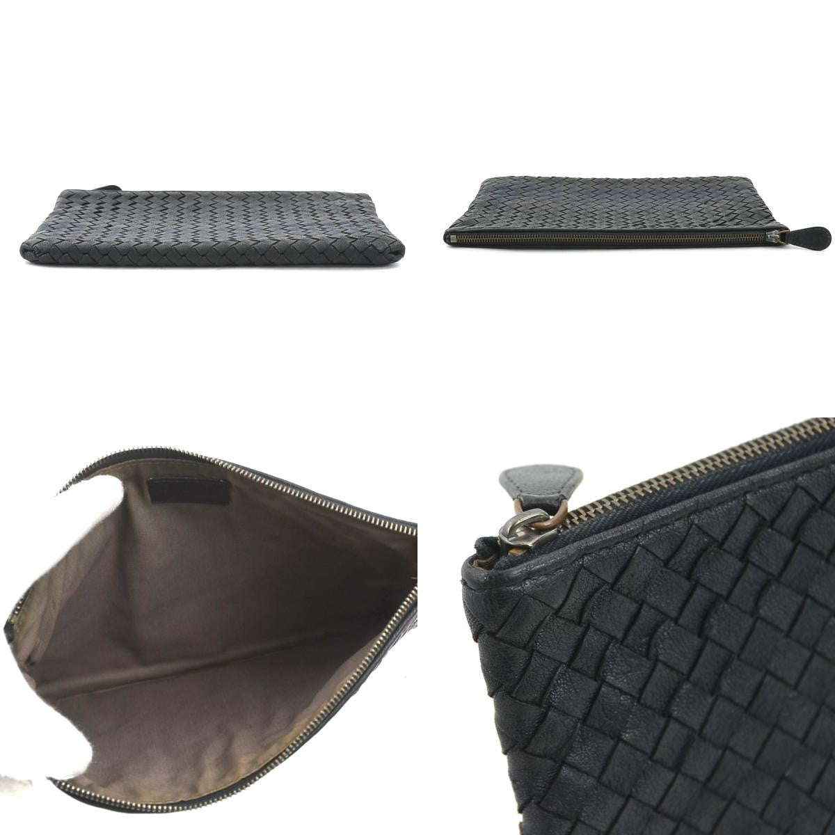 BOTTEGA VENETA Clutch Bag Second Bag Intrecciato Leather Black Navy Authentic