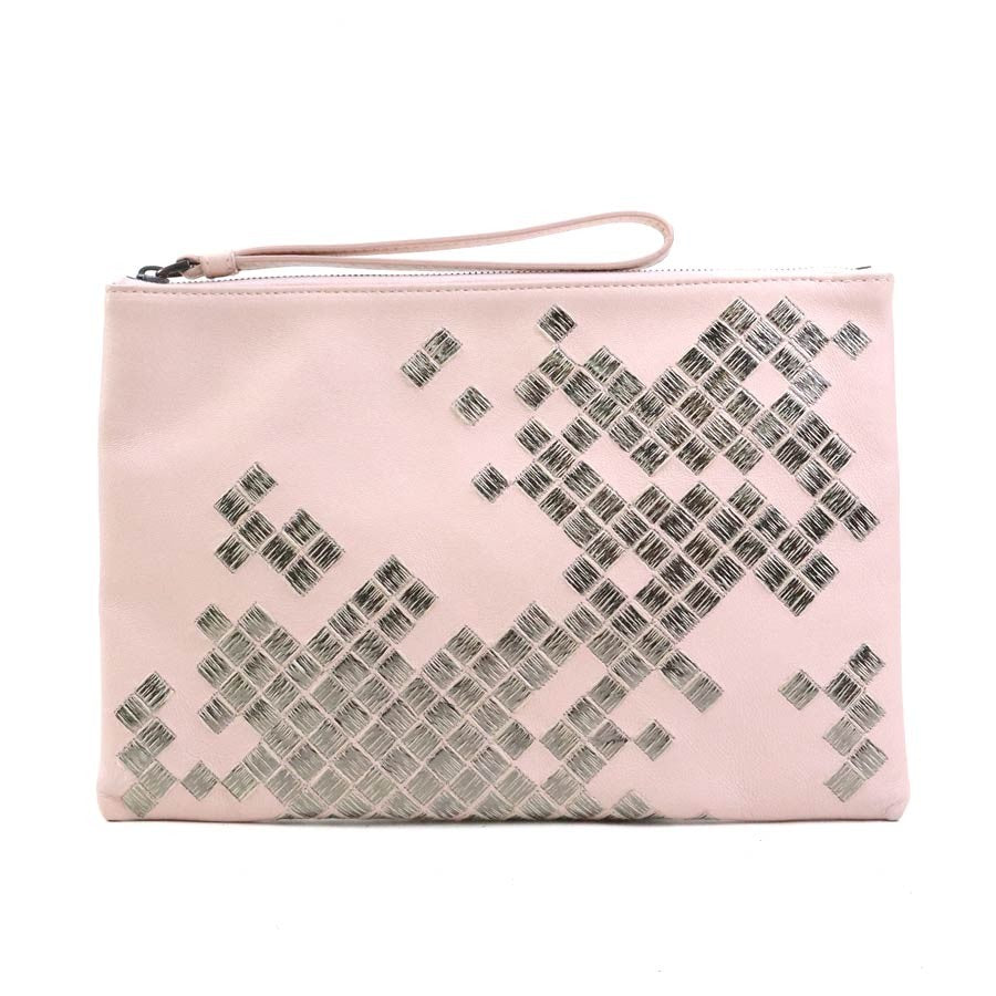 BOTTEGA VENETA Clutch Bag Second Bag Leather Pink Silver Authentic