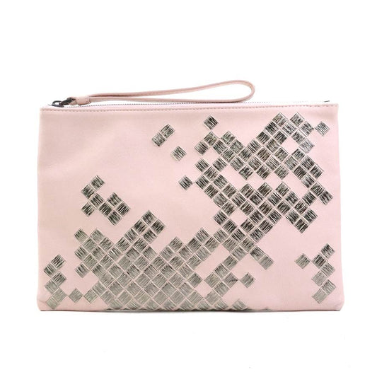 BOTTEGA VENETA Clutch Bag Second Bag Leather Pink Silver Authentic