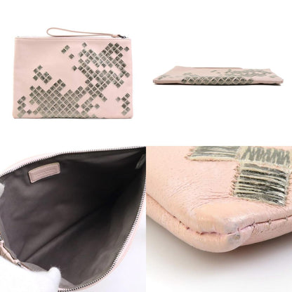 BOTTEGA VENETA Clutch Bag Second Bag Leather Pink Silver Authentic