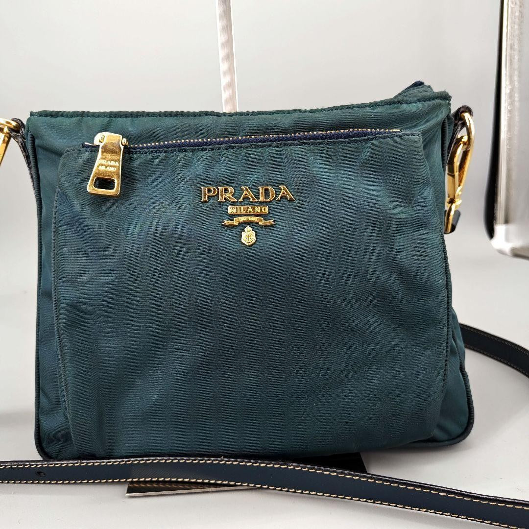 PRADA Shoulder Bag Purse Nylon Green Authentic