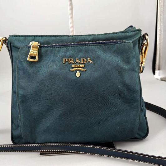 PRADA Shoulder Bag Purse Nylon Green Authentic