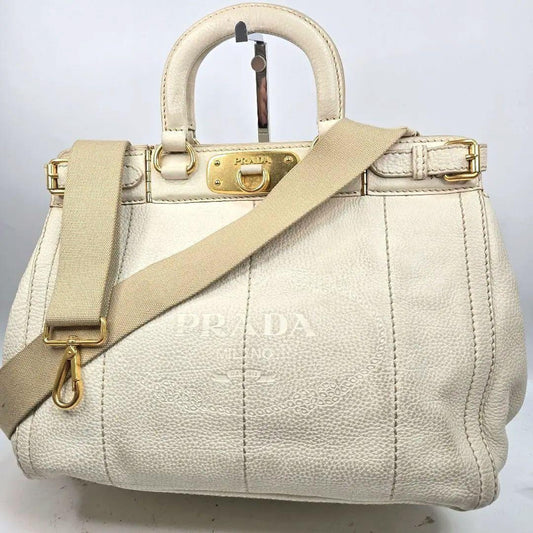 PRADA Hand Shoulder Bag Tote Purse 2way Canapa Leather Authentic