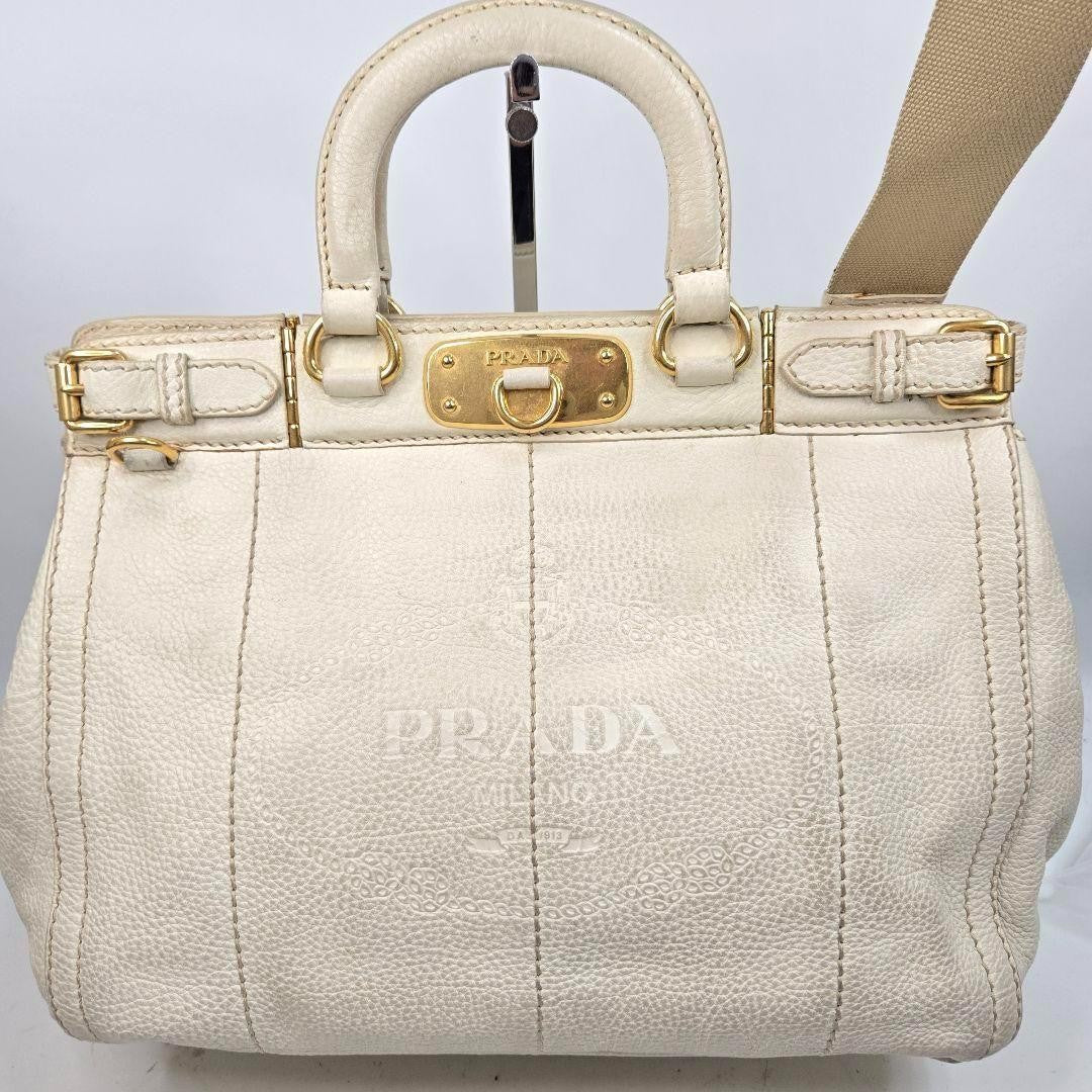 PRADA Hand Shoulder Bag Tote Purse 2way Canapa Leather Authentic
