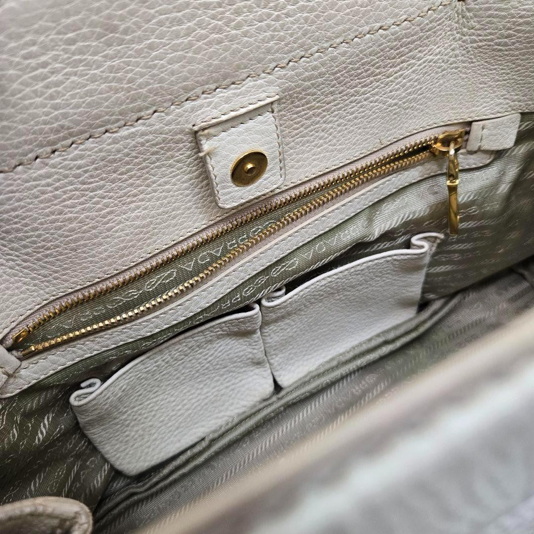 PRADA Hand Shoulder Bag Tote Purse 2way Canapa Leather Authentic