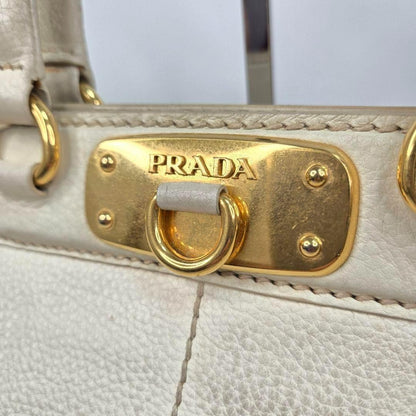 PRADA Hand Shoulder Bag Tote Purse 2way Canapa Leather Authentic