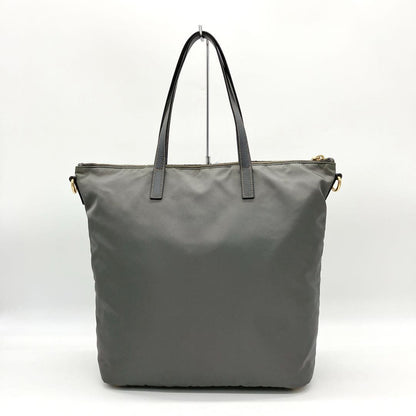 PRADA Hand Shoulder Bag Tote Purse 2way Logo Nylon Leather Gray Authentic