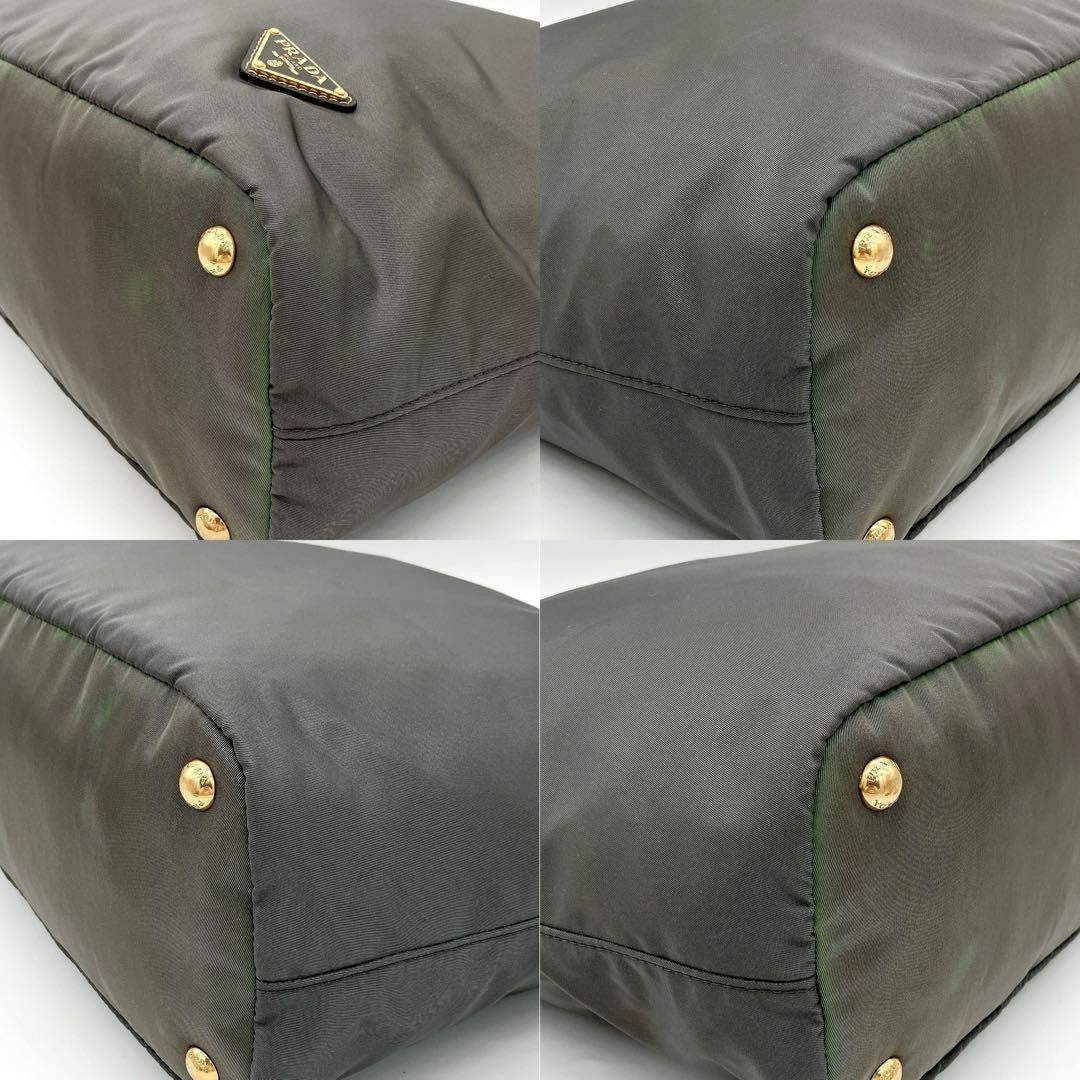 PRADA Hand Shoulder Bag Tote Purse 2way Logo Nylon Leather Gray Authentic