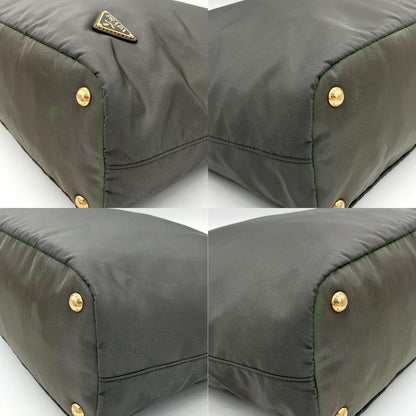 PRADA Hand Shoulder Bag Tote Purse 2way Logo Nylon Leather Gray Authentic
