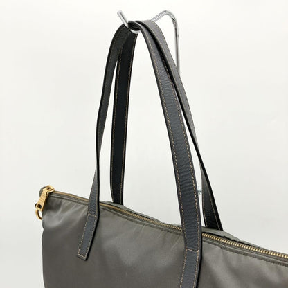PRADA Hand Shoulder Bag Tote Purse 2way Logo Nylon Leather Gray Authentic