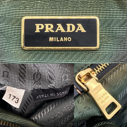 PRADA Hand Shoulder Bag Tote Purse 2way Logo Nylon Leather Gray Authentic
