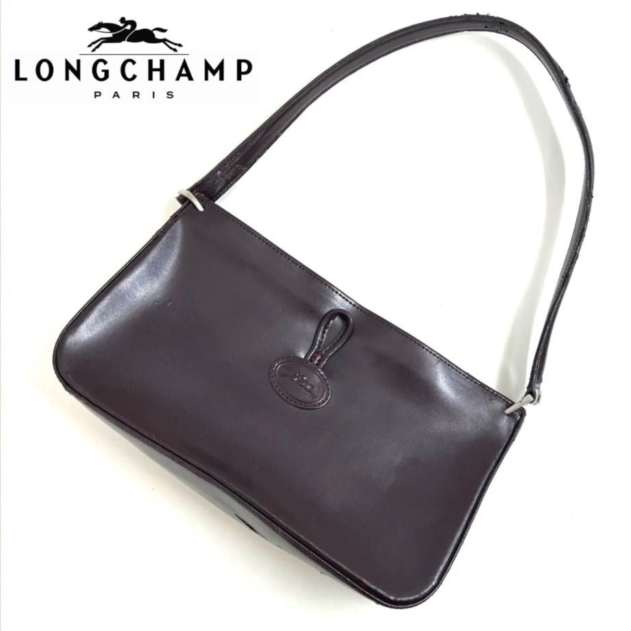 Longchamp Shoulder Bag Purse Leather Wine Red Authentic