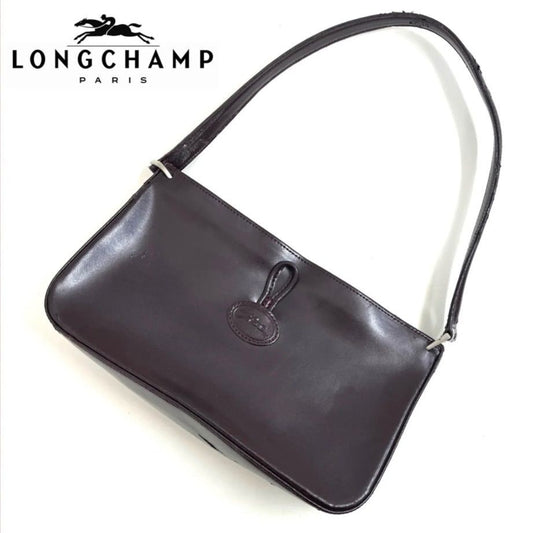 Longchamp Shoulder Bag Purse Leather Wine Red Authentic