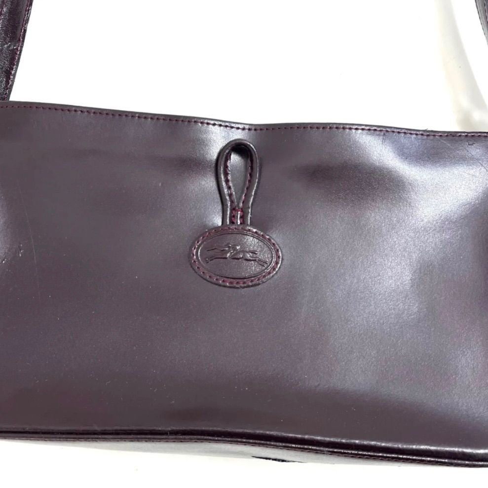 Longchamp Shoulder Bag Purse Leather Wine Red Authentic