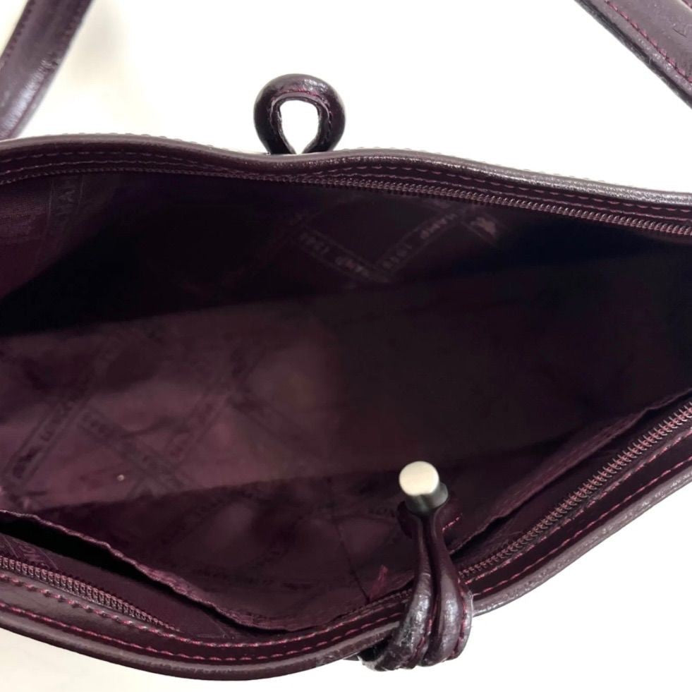 Longchamp Shoulder Bag Purse Leather Wine Red Authentic