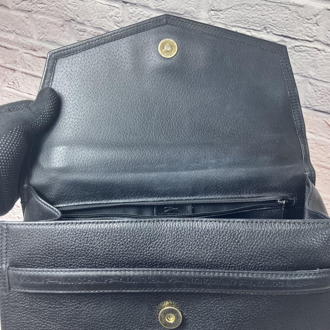 Longchamp Hand Shoulder Bag Tote Purse 2way Leather Black Authentic
