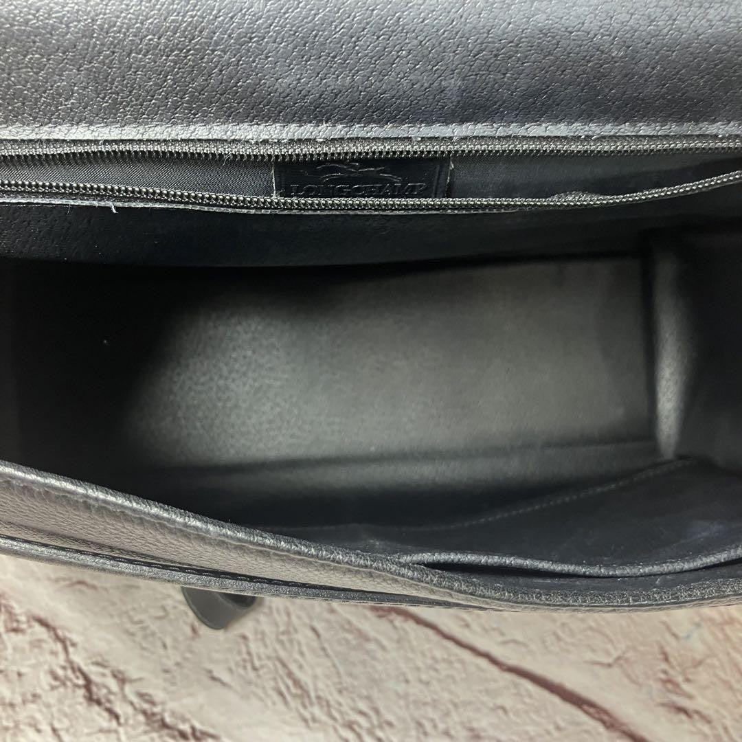 Longchamp Hand Shoulder Bag Tote Purse 2way Leather Black Authentic