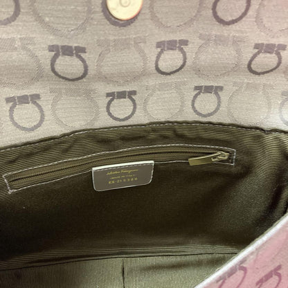 Salvatore Ferragamo shoulder bag Purse Gancini Beige Gold Canvas Authentic Used