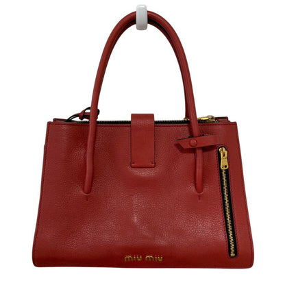 MIU MIU Hand Bag Tote Purse Logo Leather Red Authentic