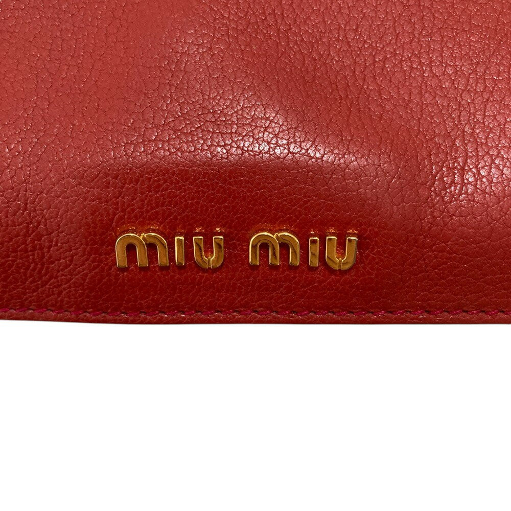 MIU MIU Hand Bag Tote Purse Logo Leather Red Authentic