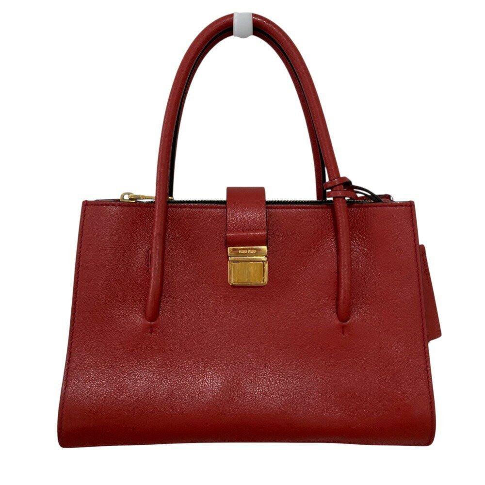 MIU MIU Hand Bag Tote Purse Logo Leather Red Authentic