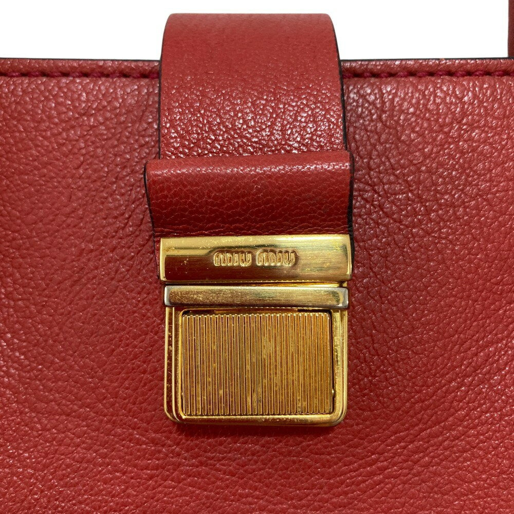 MIU MIU Hand Bag Tote Purse Logo Leather Red Authentic
