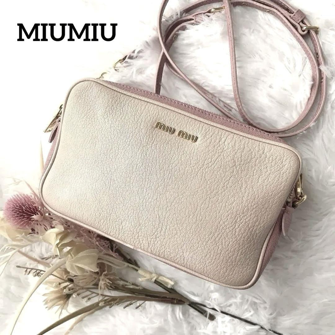 MIU MIU Shoulder Camera Bag Purse Logo Leather Pink Authentic