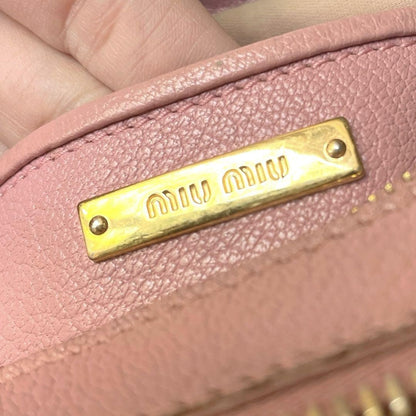 MIU MIU Shoulder Camera Bag Purse Logo Leather Pink Authentic