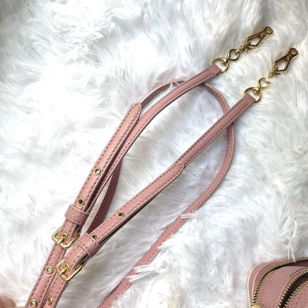 MIU MIU Shoulder Camera Bag Purse Logo Leather Pink Authentic