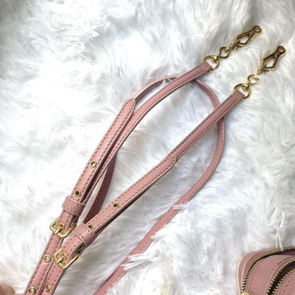 MIU MIU Shoulder Camera Bag Purse Logo Leather Pink Authentic