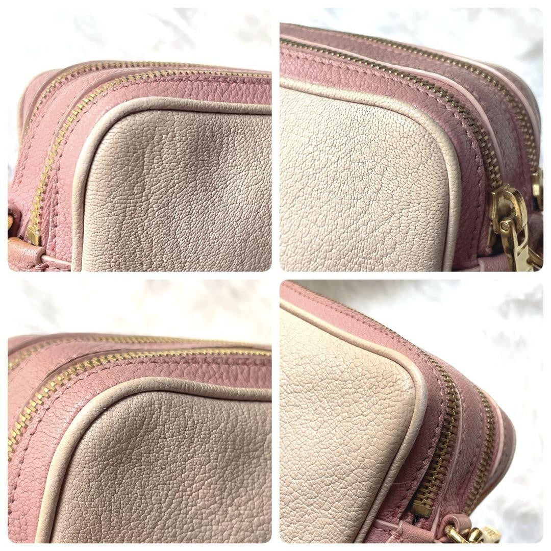 MIU MIU Shoulder Camera Bag Purse Logo Leather Pink Authentic