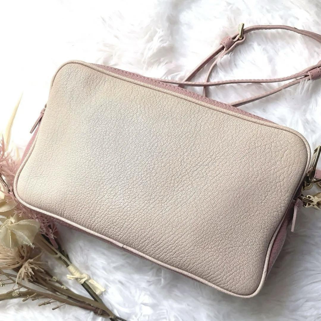 MIU MIU Shoulder Camera Bag Purse Logo Leather Pink Authentic
