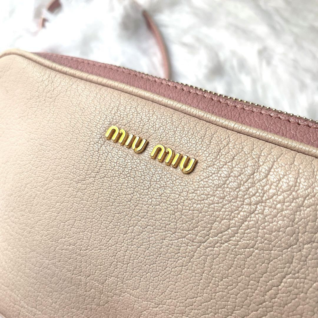 MIU MIU Shoulder Camera Bag Purse Logo Leather Pink Authentic