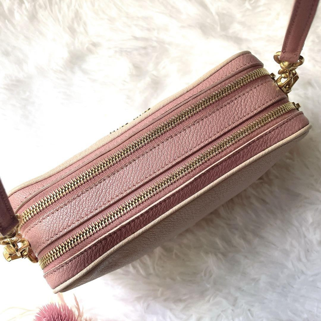MIU MIU Shoulder Camera Bag Purse Logo Leather Pink Authentic