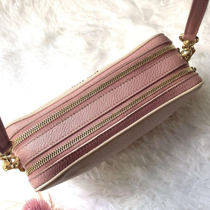 MIU MIU Shoulder Camera Bag Purse Logo Leather Pink Authentic