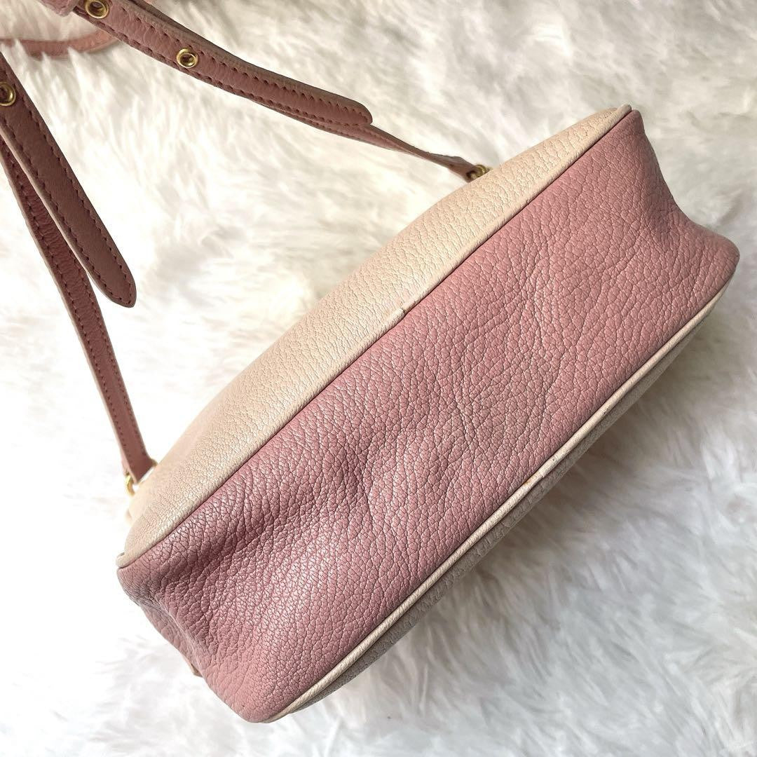 MIU MIU Shoulder Camera Bag Purse Logo Leather Pink Authentic