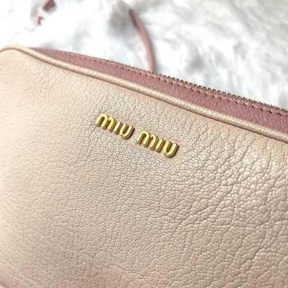 MIU MIU Shoulder Camera Bag Purse Logo Leather Pink Authentic