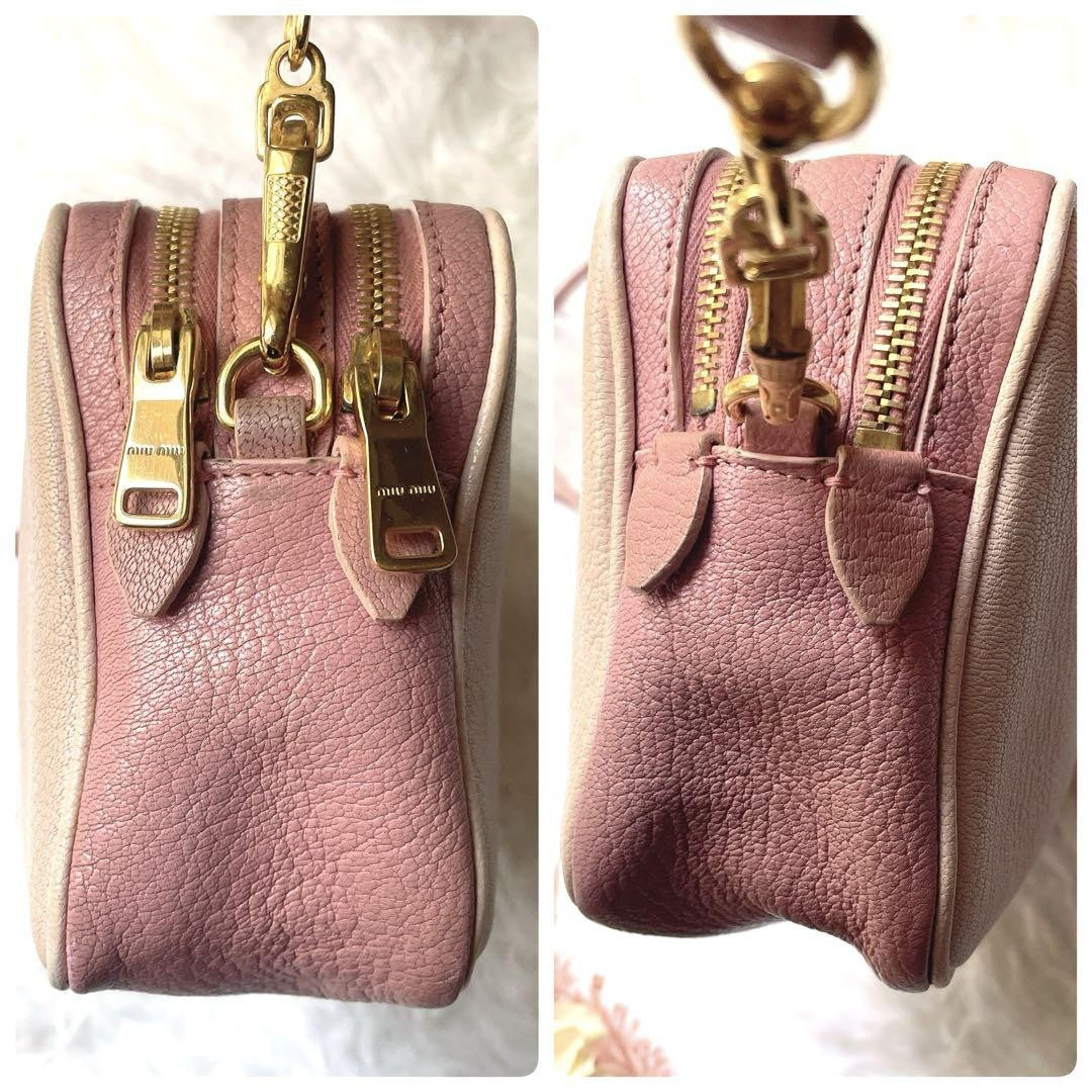 MIU MIU Shoulder Camera Bag Purse Logo Leather Pink Authentic