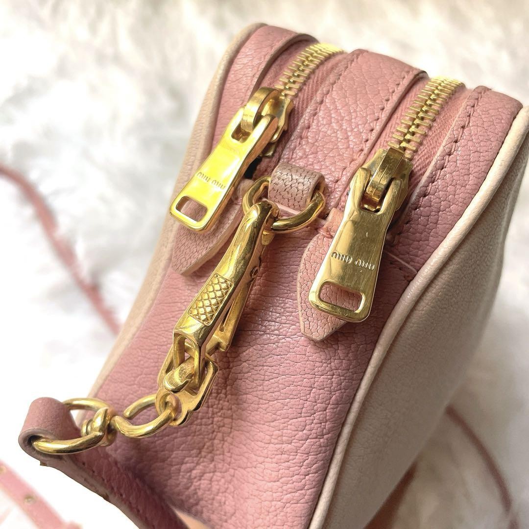 MIU MIU Shoulder Camera Bag Purse Logo Leather Pink Authentic