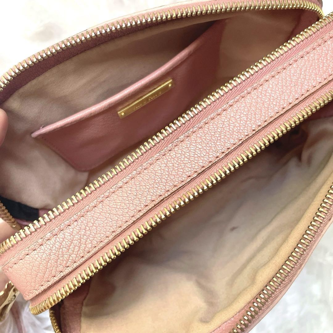 MIU MIU Shoulder Camera Bag Purse Logo Leather Pink Authentic