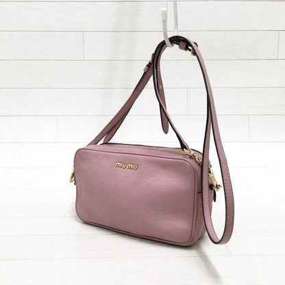 MIU MIU Shoulder Camera Bag Purse Logo MADRAS Leather Rosa Authentic