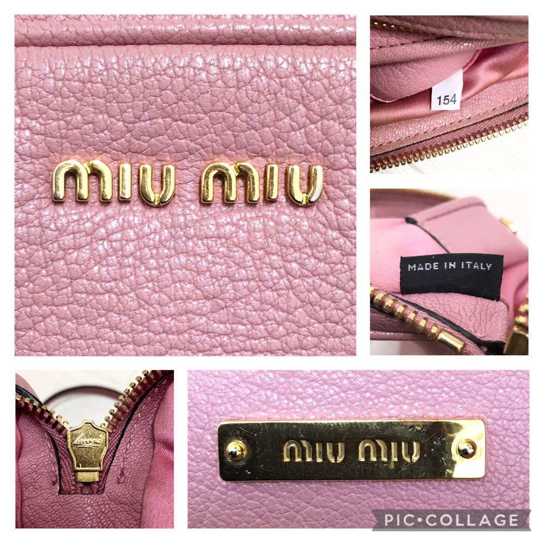 MIU MIU Shoulder Camera Bag Purse Logo MADRAS Leather Rosa Authentic