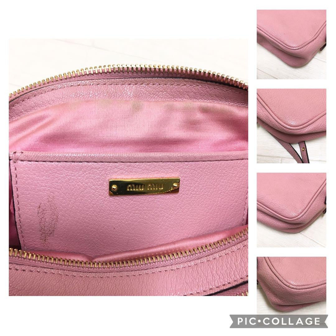 MIU MIU Shoulder Camera Bag Purse Logo MADRAS Leather Rosa Authentic