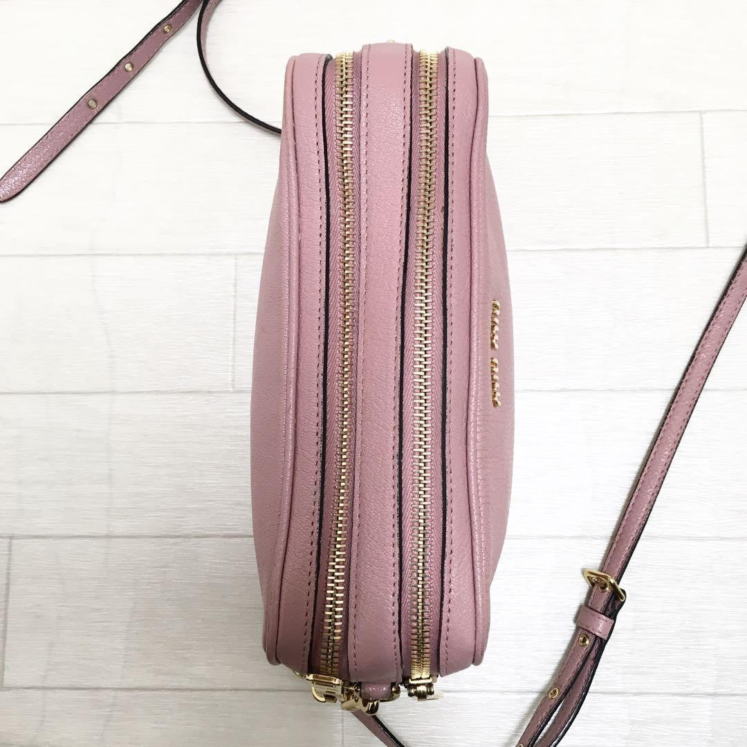 MIU MIU Shoulder Camera Bag Purse Logo MADRAS Leather Rosa Authentic
