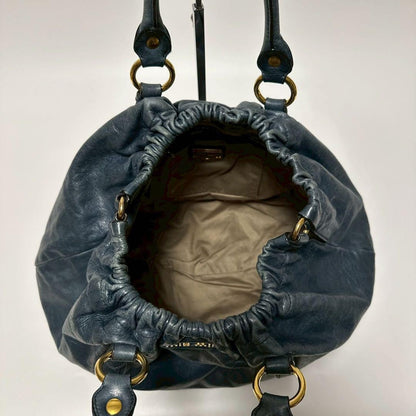 MIU MIU Hand Shoulder Bag Tote Purse 2way Logo Leather Blue Authentic