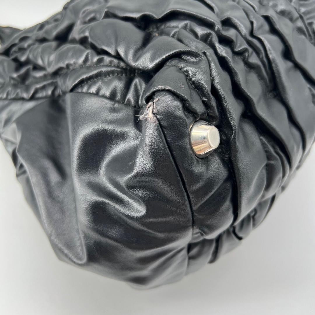 MIU MIU Hand Bag Tote Purse Matelasse Logo Leather Black Authentic