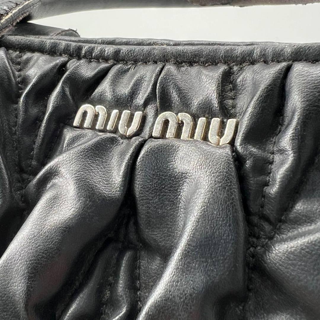 MIU MIU Hand Bag Tote Purse Matelasse Logo Leather Black Authentic